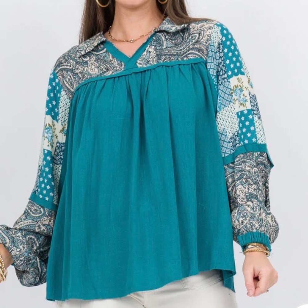 Easel Paisley Women's bohemian patchwork style Top size 2x